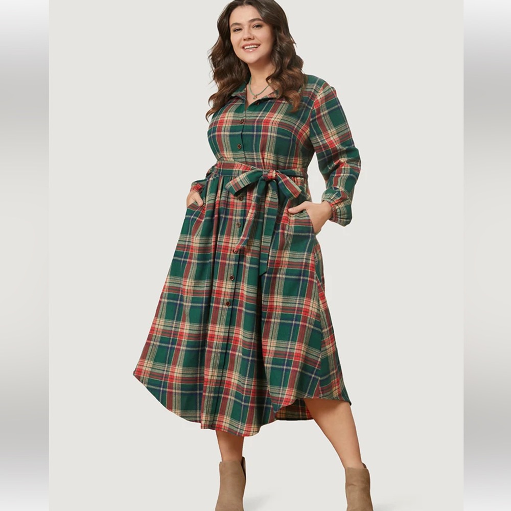 BloomChic Green and Red Plaid Dress